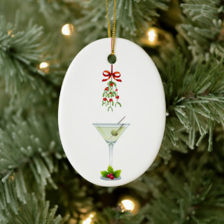 Martinis and Mistletoe Christmas Ceramic Ornament