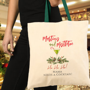 Martinis and Mistletoe Funny Custom Holiday Tote Bag