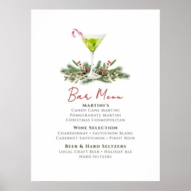 Martinis and Mistletoe Holiday Party Bar Menu Poster (Front)