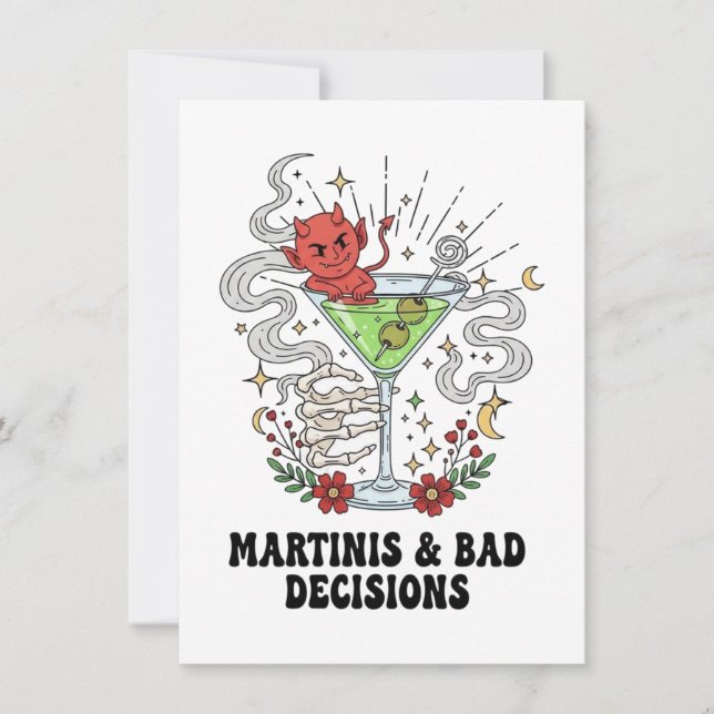 Martinis & Bad Decisions Devil Cocktail Funny  Holiday Card (Front)