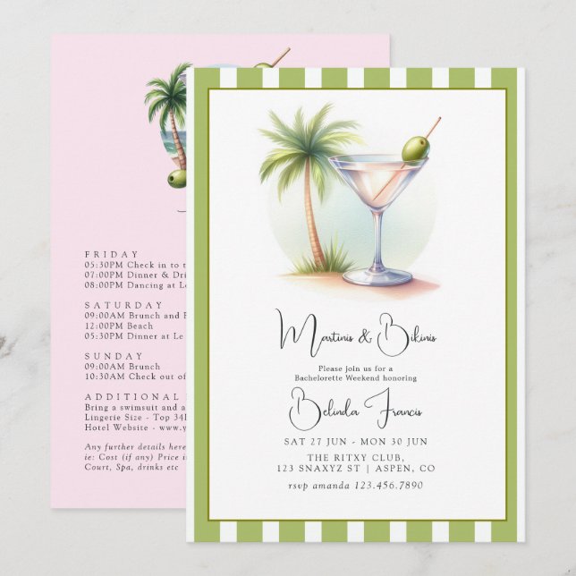 Martinis & Bikinis Bachelorette Weekend Invitation (Front/Back)