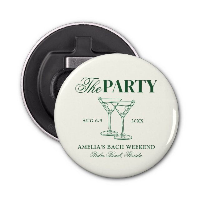 Martinis & Matrimony Bachelorette Party Bottle Opener (Front)
