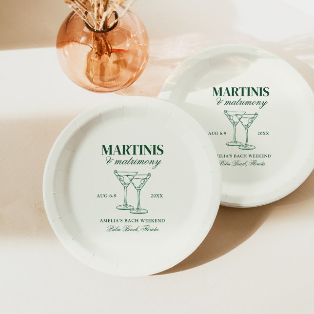Martinis & Matrimony Bachelorette Weekend Paper Plate (Creator Uploaded)