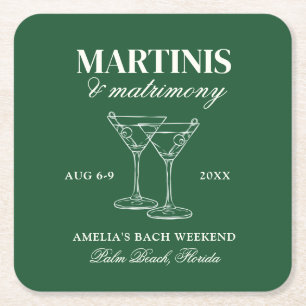 Martinis & Matrimony Bachelorette Weekend Square Paper Coaster