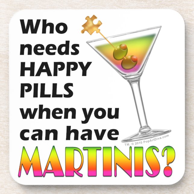 Martinis vs. Happy Pills Cork Coaster (Front)