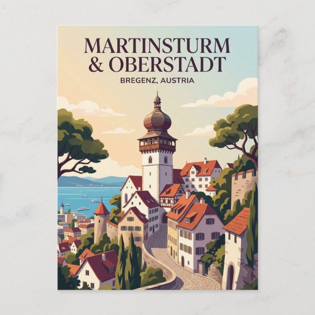 Martinsturm and Upper Town Austria Postcard (Front)