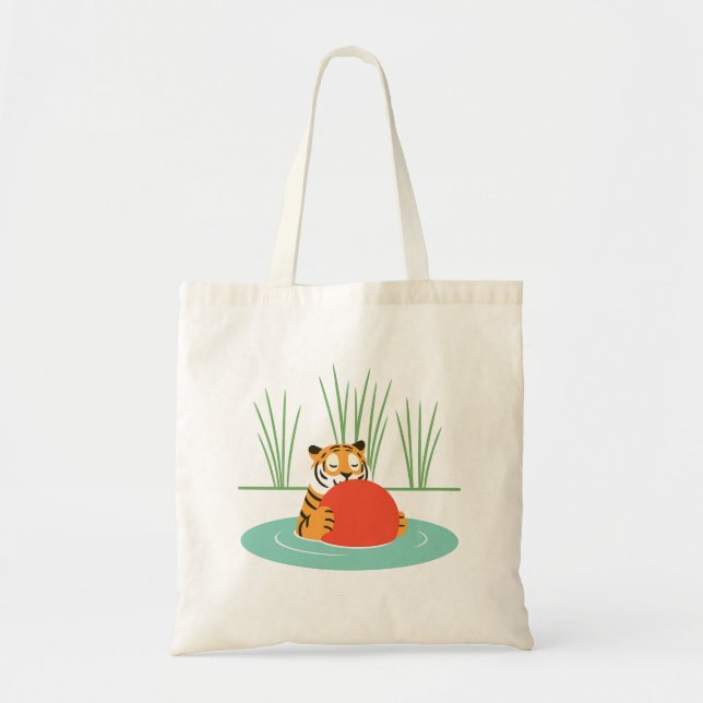 Maruay the Rescued Tiger in Lake with Ball      Tote Bag (Front)