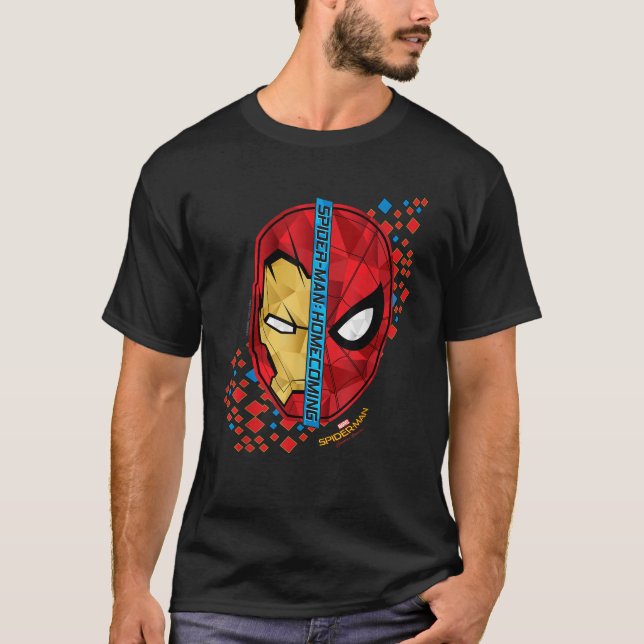 Marvel Spider Man Homecoming Iron Man Face Split   T-Shirt (Front)