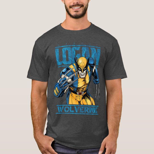 Marvel Wolverine Classic Logan Retro Comic Logo gi T-Shirt (Front)