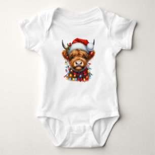 Marvelous Christmas Highland Cow Baby Bodysuit