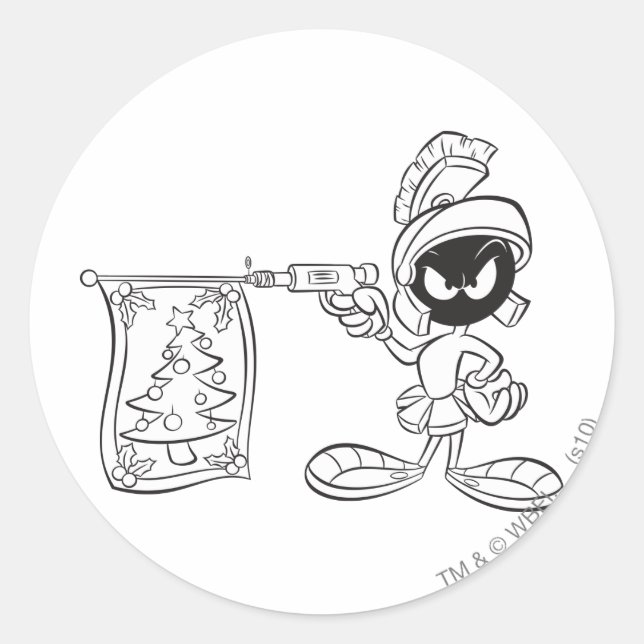 MARVIN THE MARTIAN™ Christmas Tree Pop Gun Classic Round Sticker (Front)