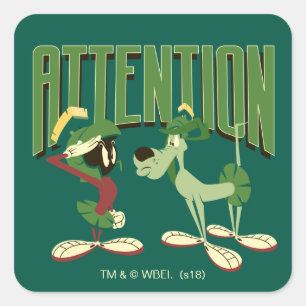 MARVIN THE MARTIAN™ & K-9 "Attention" Square Sticker