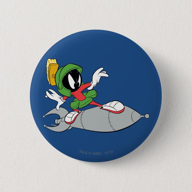 MARVIN THE MARTIAN™ Riding Rocket 6 Cm Round Badge (Front)