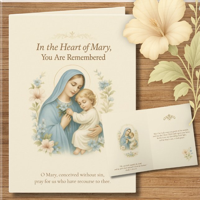 Mary and Baby Jesus Blue and Blush Flowers Thank You Card (Creator Uploaded)