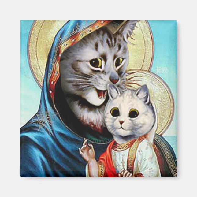 Mary and Baby Jesus Kitties Magnet (Front)