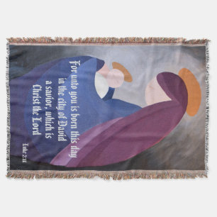 Mary and baby Jesus Luke 2:11 vintage painting Throw Blanket