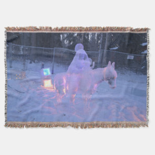 Mary And Baby Jesus Night Snow Winter Sculpture Throw Blanket