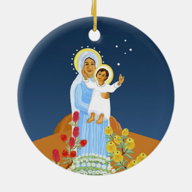 Mary and Jesus - Australian nativity Ceramic Ornament (Back)
