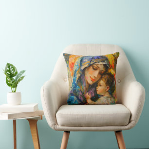 Mary and Jesus Expressionism Cushion