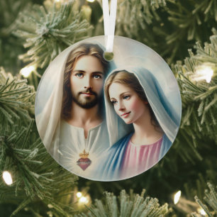 Mary and Jesus Glass Tree Decoration
