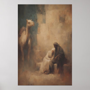Mary and Joseph Resting With Camel, Christian Wall Poster