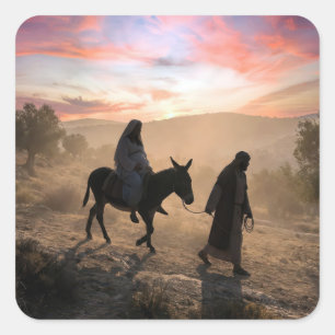 Mary and Joseph Traveling To Bethlehem Square Sticker