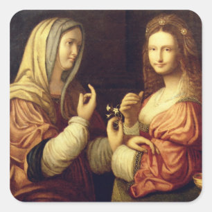 Mary and Martha (oil on panel) Square Sticker