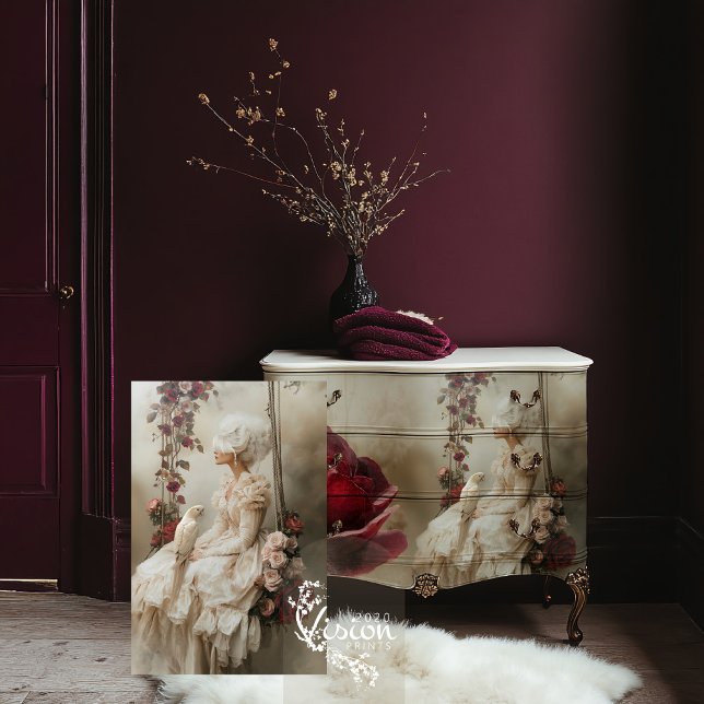 Mary Antoinette Portrait Bird & Rose Floral  Tissue Paper (Mary Antoinette, Bird & Floral Victorian Woman Romantic Portrait Art Decoupage Tissue Paper)