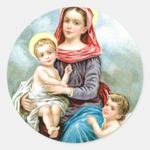 Mary Baby Jesus and Angel Classic Round Sticker