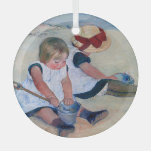 Mary Cassatt Children Playing on the Beach 1884  Glass Tree Decoration