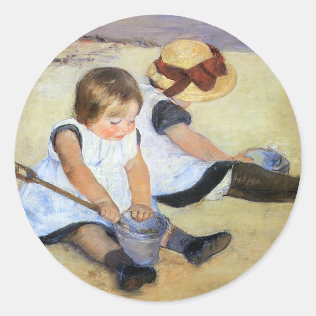 Mary Cassatt, Children Playing on the Beach, Classic Round Sticker (Front)