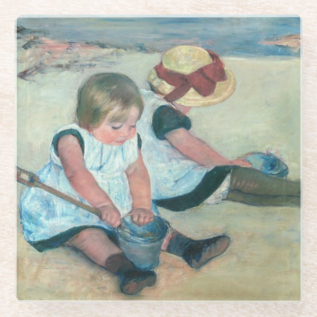 Mary Cassatt - Children Playing on the Beach Glass Coaster (Front)