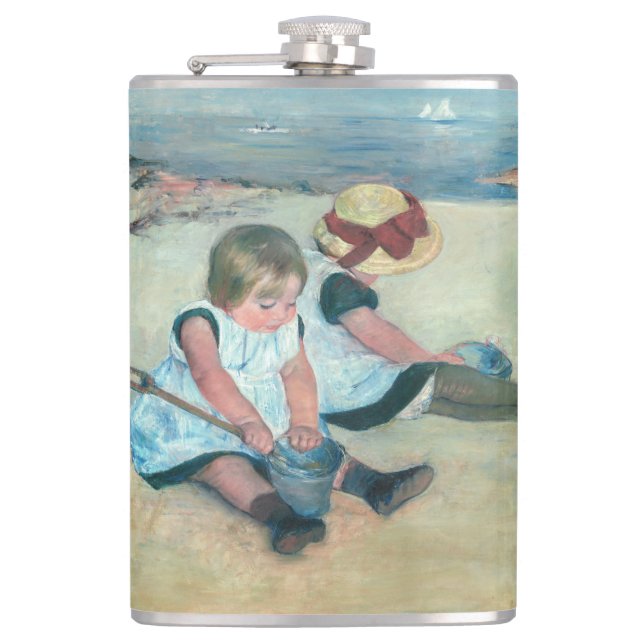 Mary Cassatt - Children Playing on the Beach Hip Flask (Front)