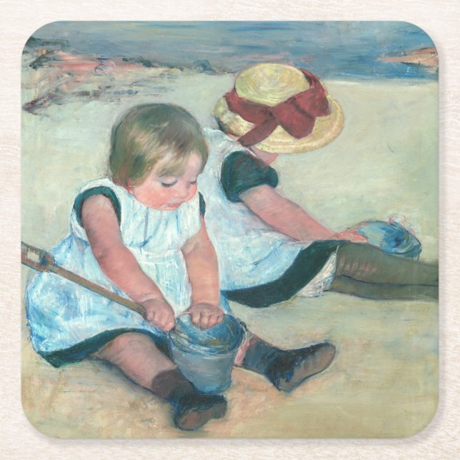 Mary Cassatt - Children Playing on the Beach Square Paper Coaster (Front)