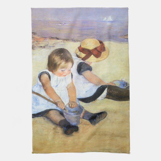 Mary Cassatt Children Playing on the Beach Tea Towel (Vertical)