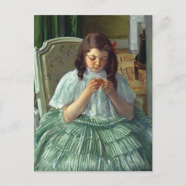 Mary Cassatt- Françoise in Green, Sewing Postcard (Front)