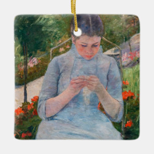Mary Cassatt - Girl sewing in a Garden Ceramic Ornament