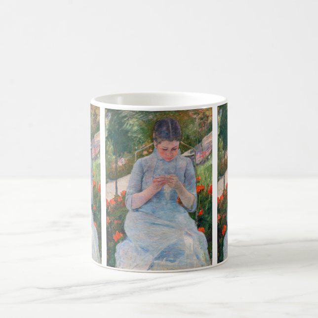 Mary Cassatt - Girl sewing in a Garden Coffee Mug (Center)