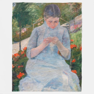 Mary Cassatt - Girl sewing in a Garden Fleece Blanket