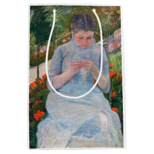 Mary Cassatt - Girl sewing in a Garden Medium Gift Bag