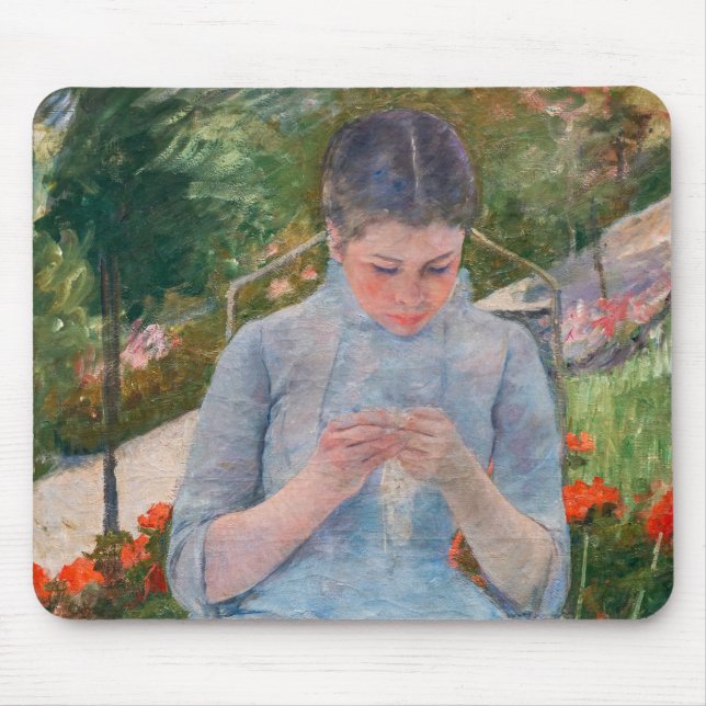 Mary Cassatt - Girl sewing in a Garden Mouse Pad (Front)