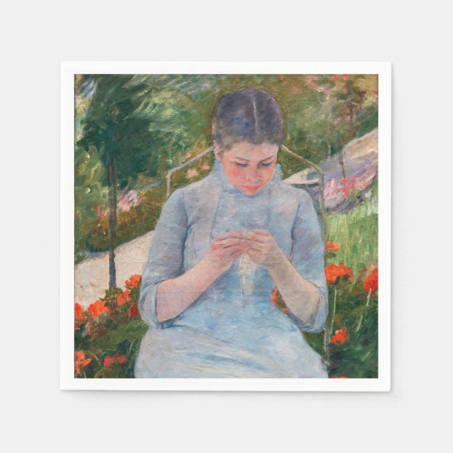 Mary Cassatt - Girl sewing in a Garden Napkin (Front)