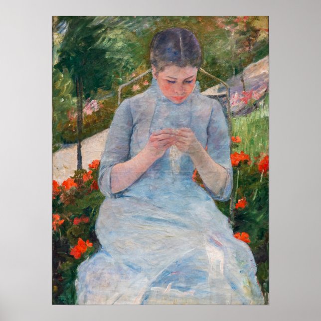 Mary Cassatt - Girl sewing in a Garden Poster (Front)