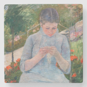 Mary Cassatt - Girl sewing in a Garden Stone Coaster