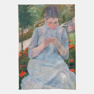 Mary Cassatt - Girl sewing in a Garden Tea Towel