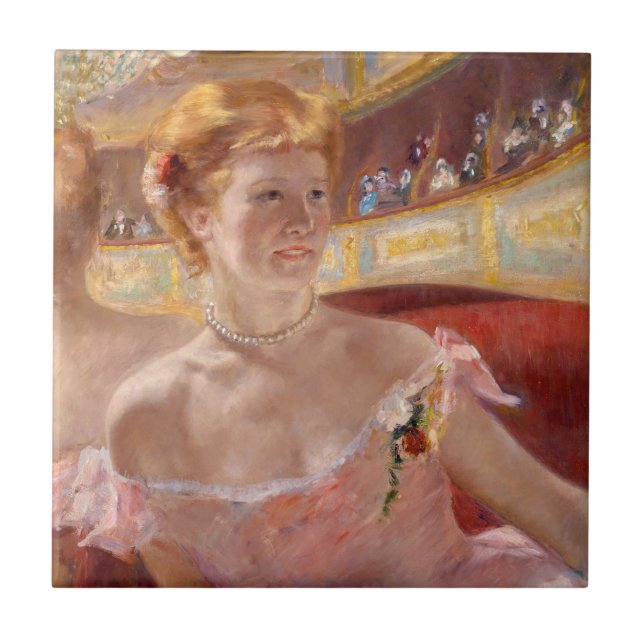 Mary Cassatt - Woman with Pearl Necklace in a Loge Ceramic Tile (Front)