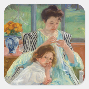 Mary Cassatt - Young Mother Sewing Square Sticker