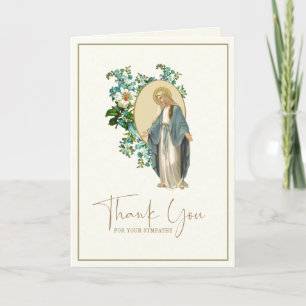 Mary Floral Catholic Funeral Condolence Thank You Card