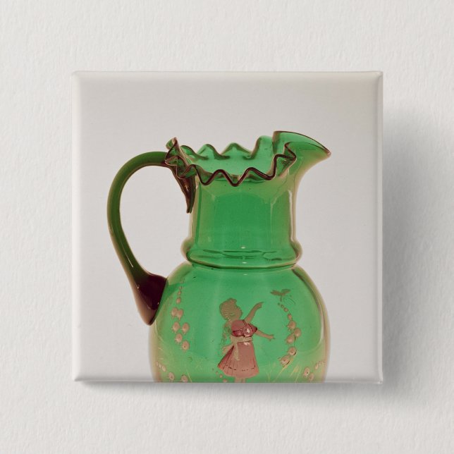 Mary Gregory green jug with fired enamel 15 Cm Square Badge (Front)