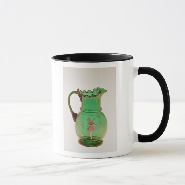 Mary Gregory green jug with fired enamel Mug (Right)